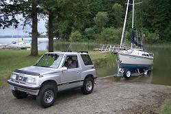 Pulling the boat up the boat ramp at Fernridge Shores