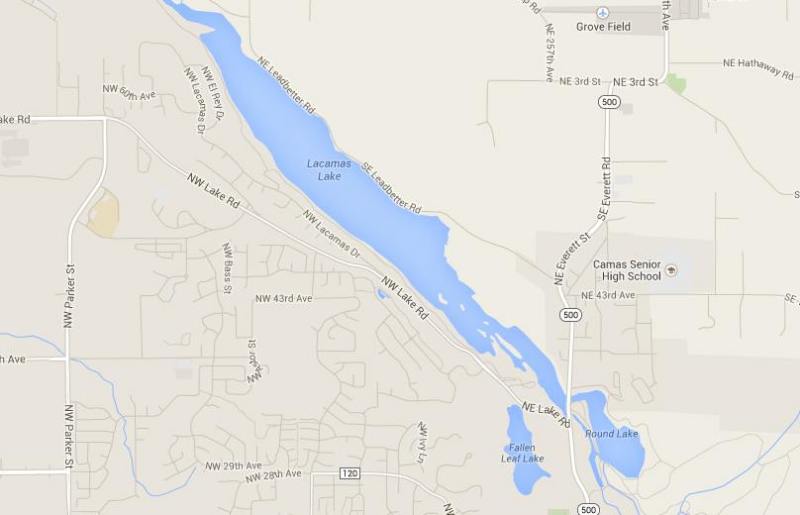 Map of Lacamas Lake in Clark County east of Vancouver WA